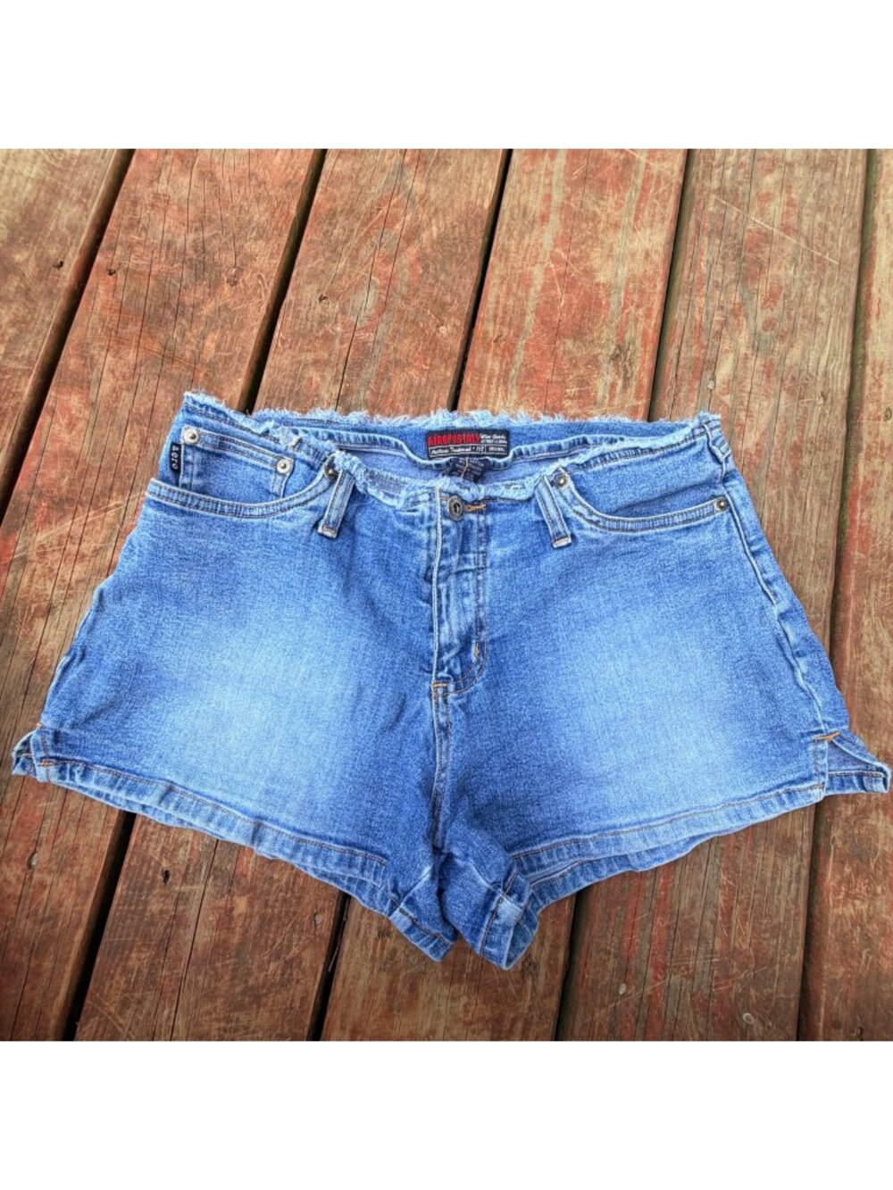 y2k Aeropostale Womens High-Waisted Blue Denim Shorts Size 9/10 Frayed Hem
